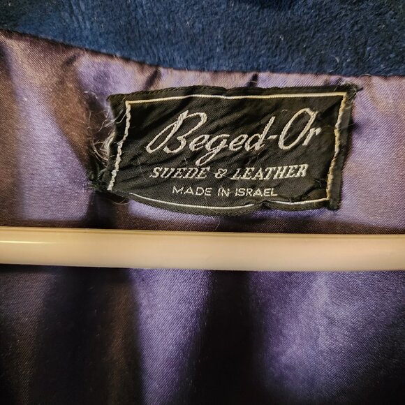 Women's Medium Beged-Or Blue Suede Leather Full Length Coat Made In Israel - Picture 9 of 14